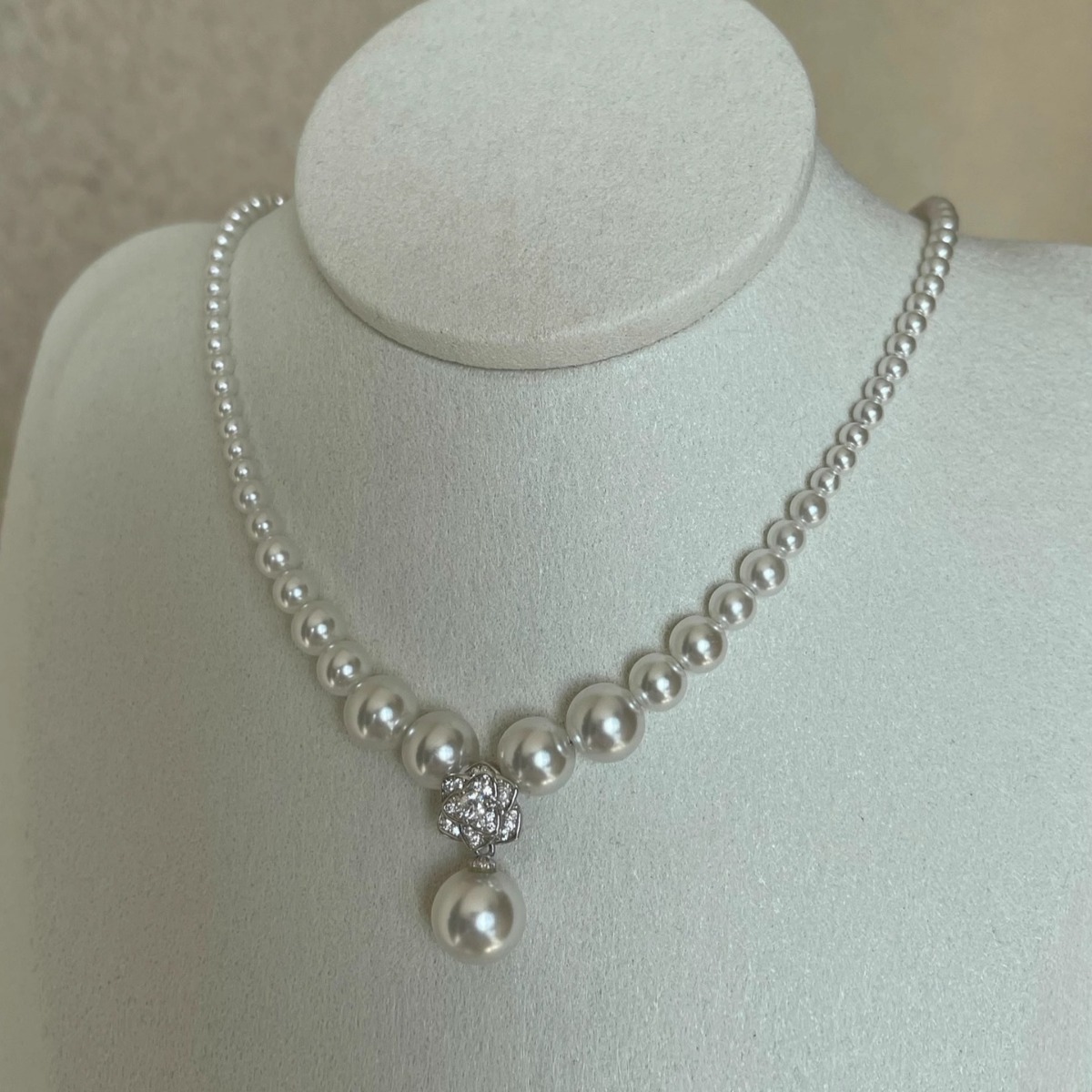 s925纯银渐变*家珍珠满钻山茶花项链女轻奢高级感小众设计饰品