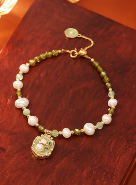 高级感天然淡水珍珠手链莫奈花园中古风时尚个性手串流行设计手饰