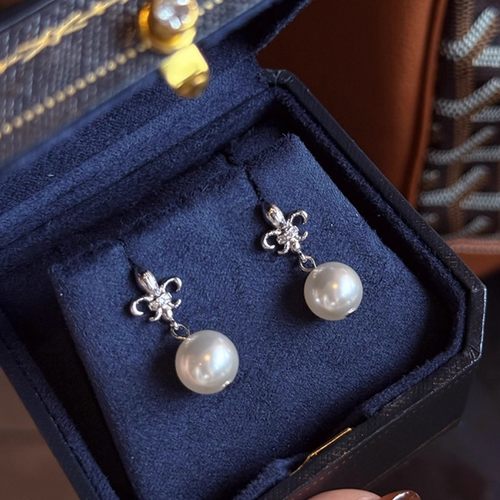 珍珠施家耳环鸢尾花耳钉耳夹s925银针女小众设计高级感无耳洞耳饰