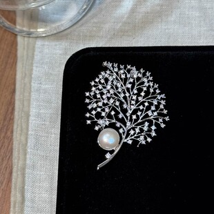火树银花！繁星满钻圣诞树叶胸针优雅天然淡水珍珠发财树胸花配饰