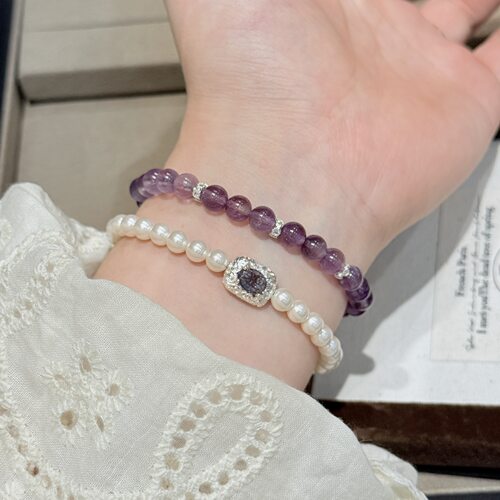 施家珍珠手串紫色魔盒祥云手链简约设计感小众高级感复古纯银手饰