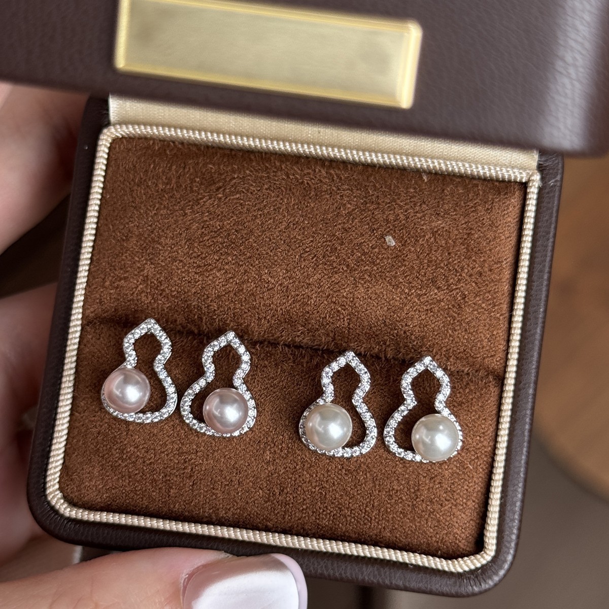 s999足银耳针施家珍珠耳环满钻葫芦耳钉女高级轻奢新中式气质耳饰