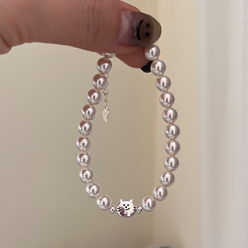 s925纯银施家珍珠龙猫手链女小众设计简约百搭猫咪手串本命年手饰