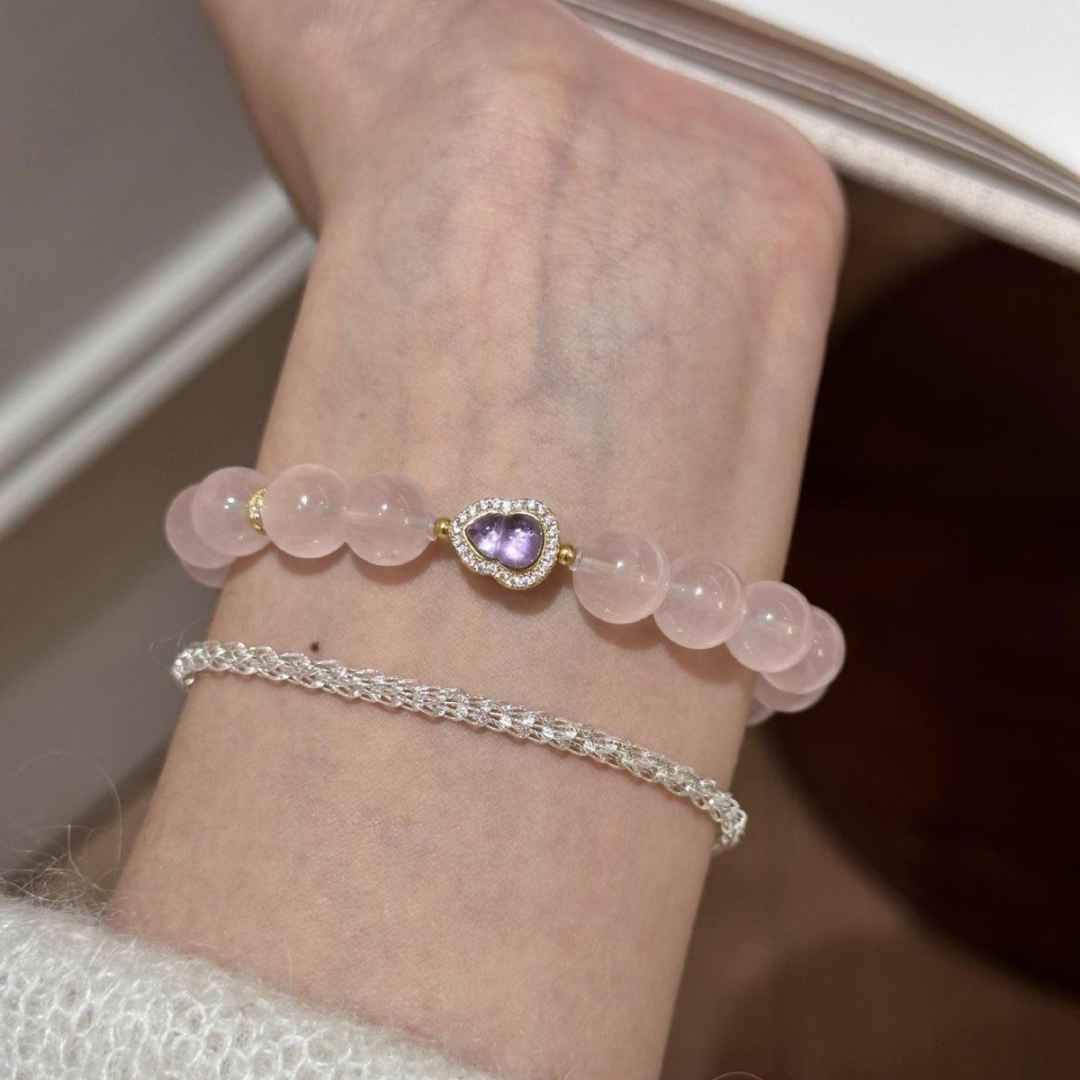 葫芦水晶手串马达星光手链纯银加斯天然马粉招桃花手饰紫水晶女