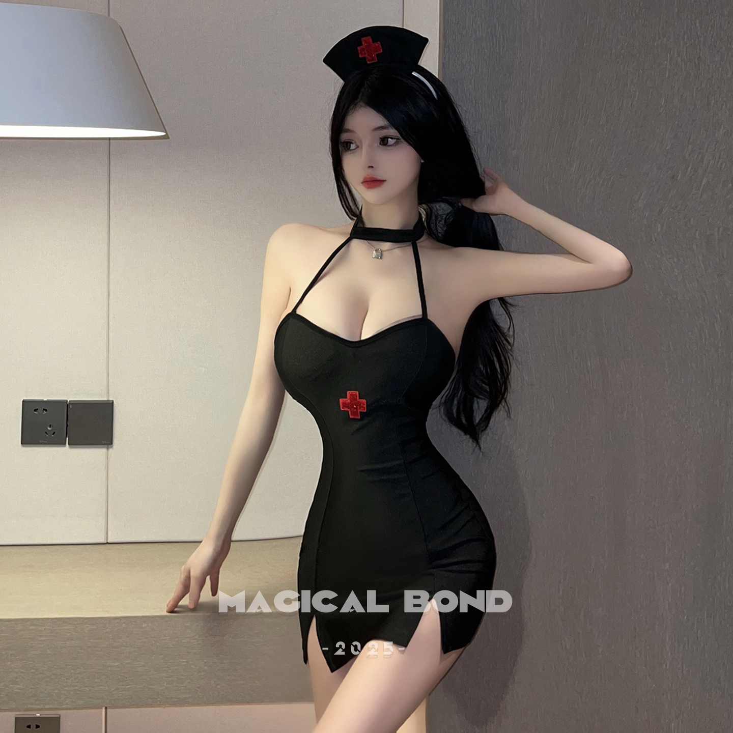 【护士.致命注射】镂空性感黑护士cos趣味挂脖制服攻速暴击裙边擦