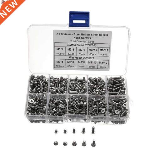 720pcs Stainless Steel M3 Button Flat Socket Head Screws Set