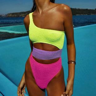2022 Women One Piece Swimsuit One Shoulder Female Swimwear S