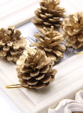 Hot!9PCS Gold Christmas Ornaments Pine Cones DIY Xmas Tree O