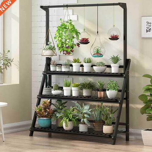 Folding 50/70/100cm 3 Tier Plants Shelves Flower Rack Woode