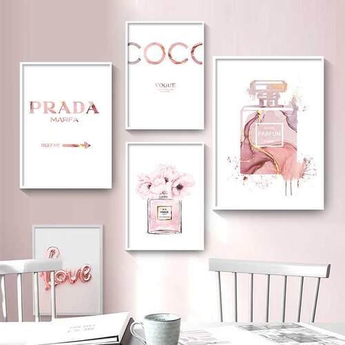 Pink Print Painting Perfume Art Poster Water Color Painting