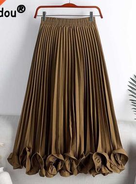 Elegant Vintage Irregular Ruffles Folds Pleat Skirts Woman 2