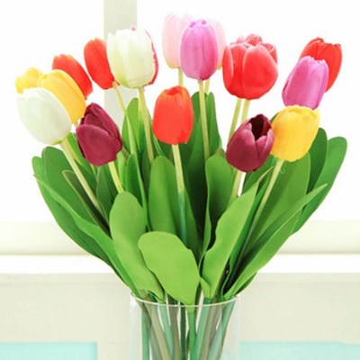New Beautiful Realistic Artificial Silk Fake Tulip Flower Ba
