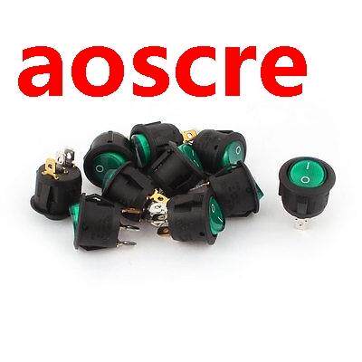 AC 250V/6A 125V/10A Green Lamp 3 Pin SPST ON-OFF Mini Round