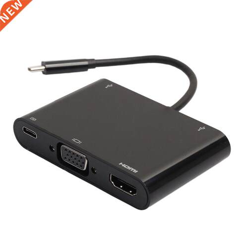 Balck USB3.1 TYPE-C to VGA+HDMI USB3.0HUB+TYPE-C Charging Mu