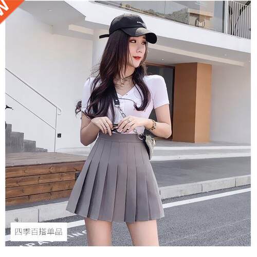 Spring Autumn Pleated Women's Short Skirt New High Waist