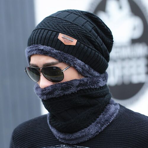Coral Fleece Winter Hat Beanies Men's Hat Scarf Warm Breatha