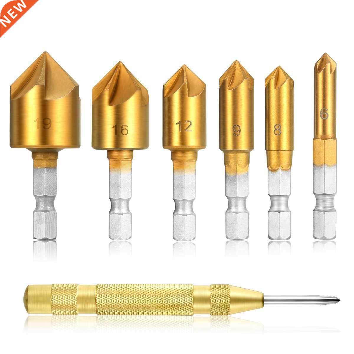 6pcs Hex Shank Five-blade Chamfering Drill Bit Carbon Titani