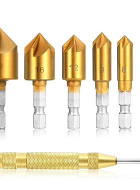 6pcs Hex Shank Five-blade Chamfering Drill Bit Carbon Titani