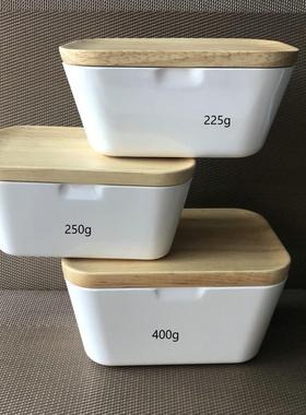 Portable Butter Box Dish With Wood Lid Holder Storage Contai