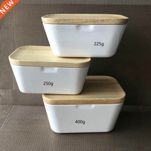 Portable Butter Box Dish With Wood Lid Holder Storage Contai