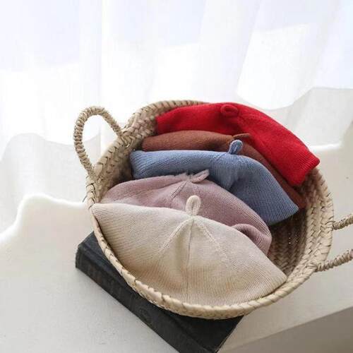 New Autumn Baby Hat Berets For Girls Vintage Knitted Cap Kid
