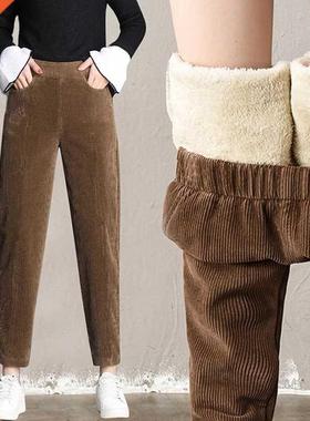 Women Thick Plush Corduroy Pants 2021 Winter Casual Solid Co