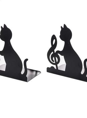 1 Pair Cat Bookend Iron Practical Black Free Standing Non-sk