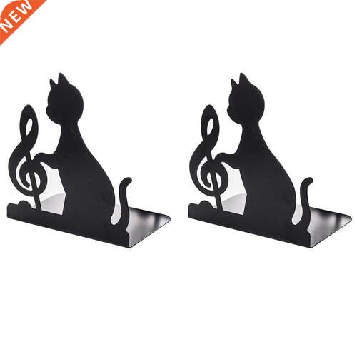 1 Pair Cat Bookend Iron Practical Black Free Standing Non-sk