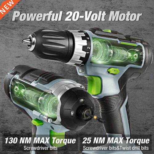 21PC 20V Li-ion Cordless Compact Drill Driver Set and Impac