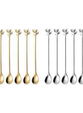 Long Handle Iced Tea Spoons set Creative Gold Leaf Cocktail