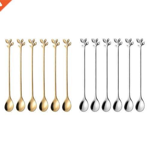 Long Handle Iced Tea Spoons set Creative Gold Leaf Cocktail