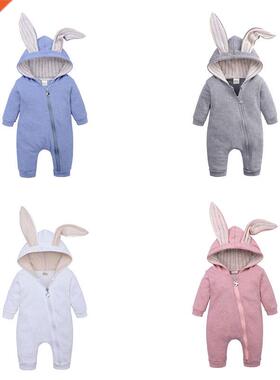 Newborn Baby Boy Girl Warm Clothes Rabbit Ears Romper Jumpsu