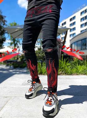 2021 Men's Jeans Ripped Skinny Hole Biker Trousers S