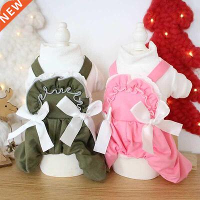 Bow Decor Lace Design Green Pink Colors Dog Clothes Autumn