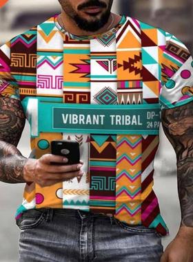 Discolortion Retro Plid Striped Summer Men's T-Shirt 3D