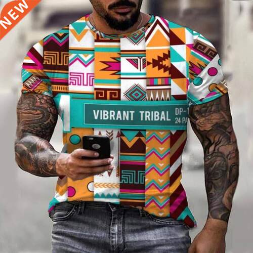 Discolortion Retro Plid Striped Summer Men's T-Shirt 3D