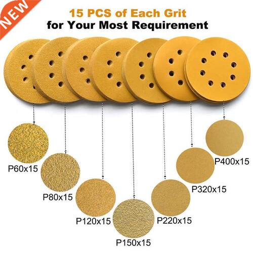 5-Inch 8-Hole Hook and Loop Sanding Discs, 60/80/120/150/220