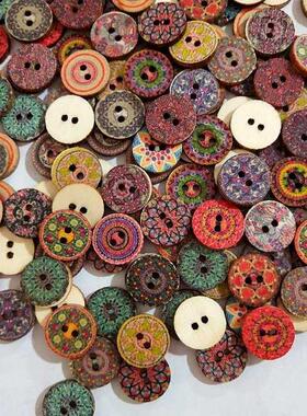 Hot Sale 50Pcs 15/20/25mm Retro Series Wood Buttons for Hand
