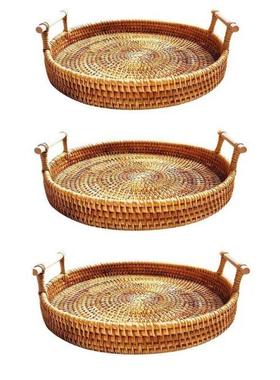 Round Rattan orage Tray Basket with Handle Hand-Woven Brea