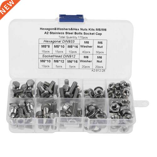 170pcs M5/M6 Hex Socket Head Cap Screws Bolt Washers Nuts Ki