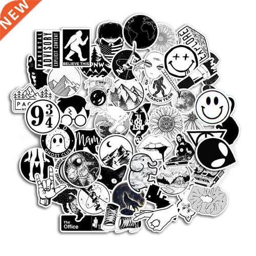 50PCS Black and White Cool DIY Computer Stickers waterproof