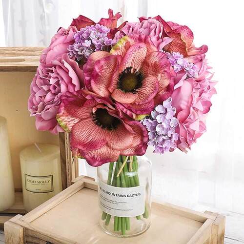 Artificial Fake Plant Bouquet Poppy Peony Hand Lettering Flo