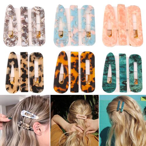 1/2/3 PCS Women Fashion Leopard Acetate Geometric Hair Clips