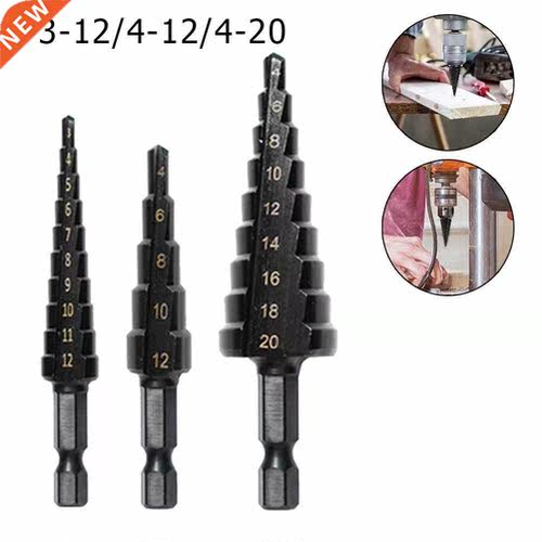 3Pcs 3-12mm 4-12mm 4-20mm Step Drill Bit HSS Titanium Coated