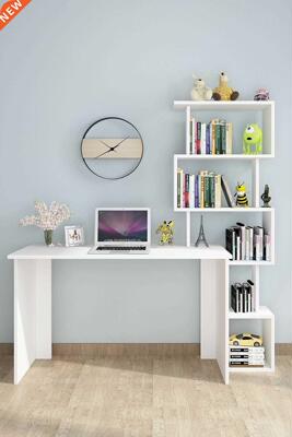 Zig Zag Bookshelf Desk, Office Table, White Color