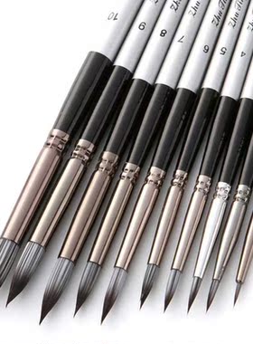 10 pcs/set Round Pointed Watercor Brush Nylon Hair Wooden