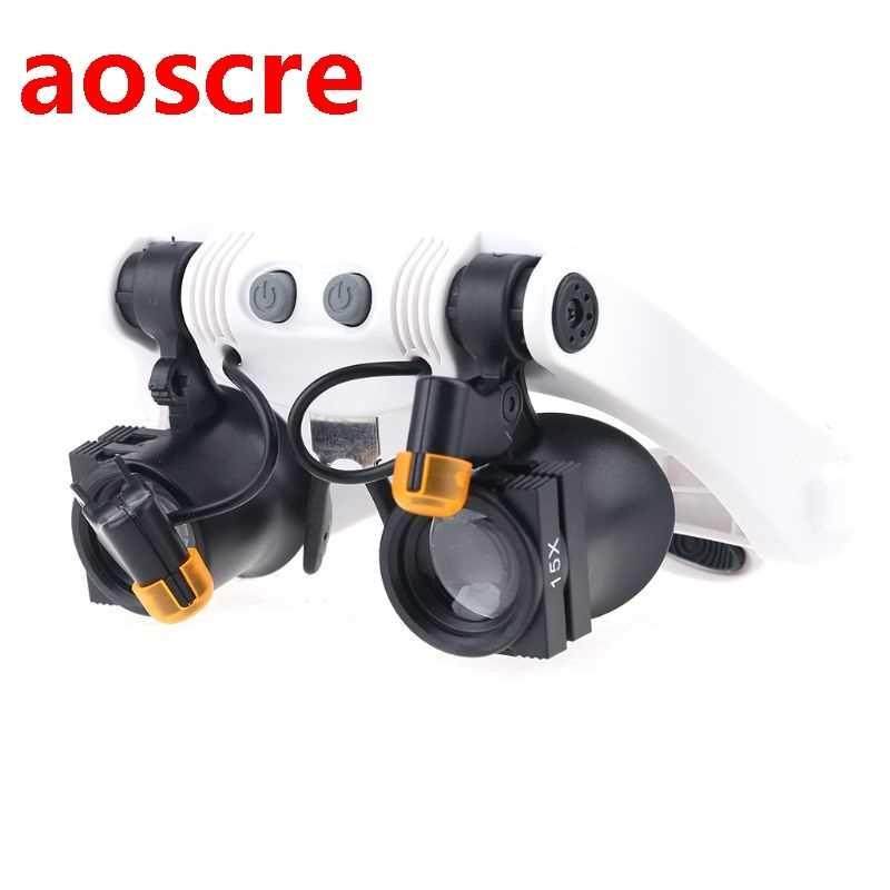 Led Light Lamp Double Glasses Loupe Lens Glasses Magnifier W