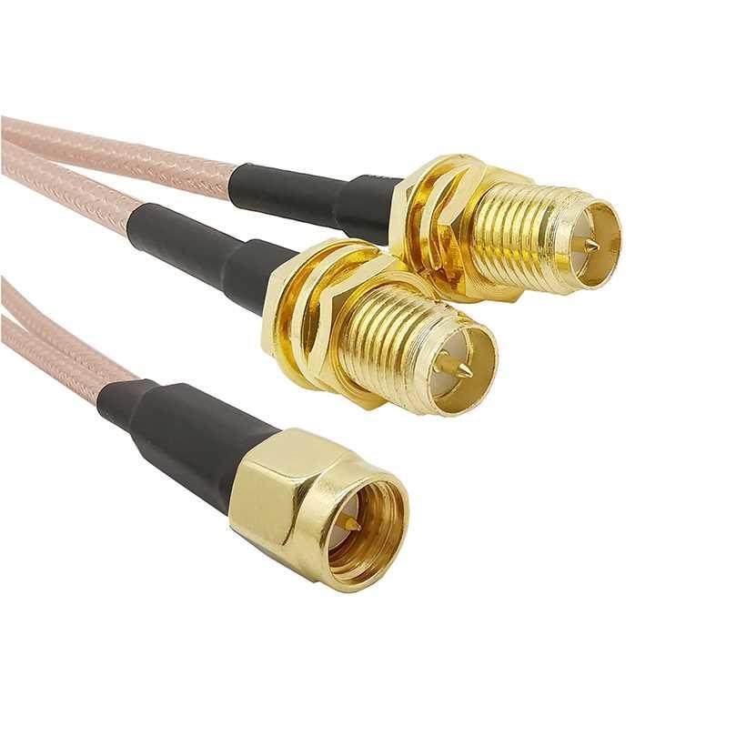 1Pcs SMA Male Plug to 2x RP SMA Female Jack RG16 RF Coaxial