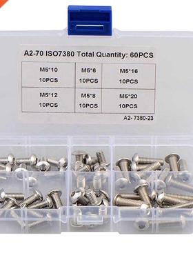 60pcs M5 Stinless Steel 304 2 Round Hed Screws Hex Hexgo