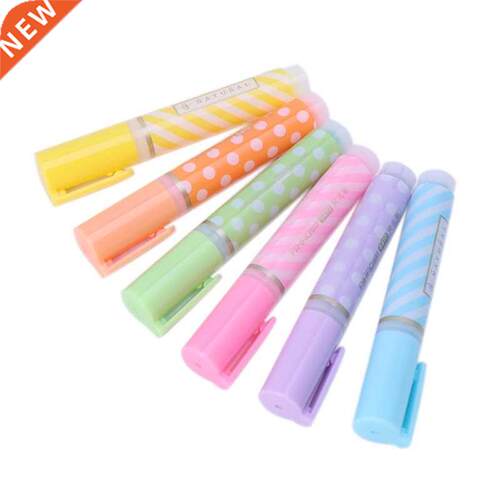 6pcs Mini Dots Striped Highlighter Fluorescent Pen Marker Pa